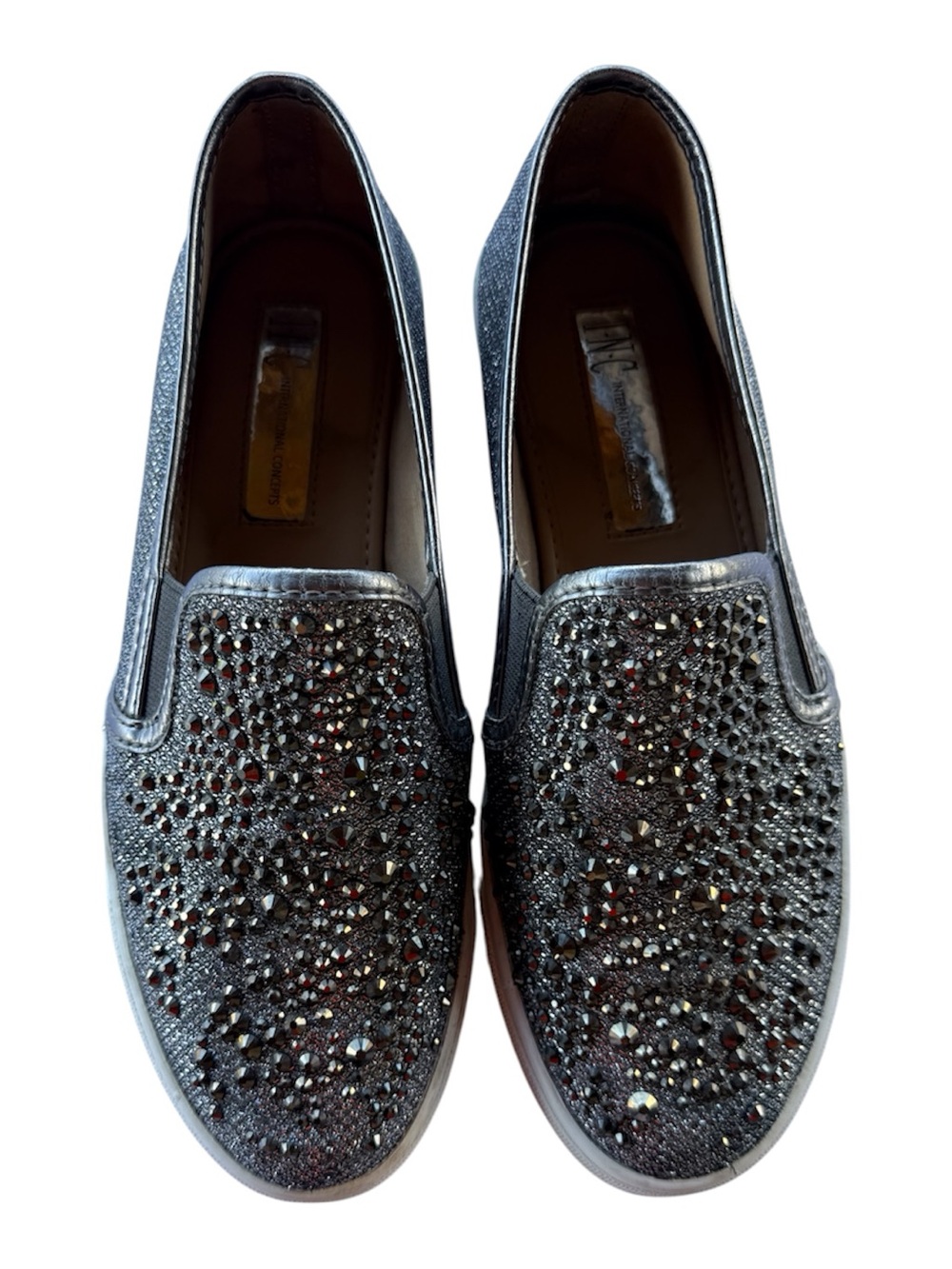 INC International Concepts Silver Crystal-Embellished Slip-On Mules